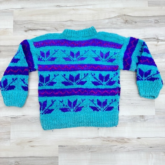 Handmade snowflake fair isle bright retro sweater no size tag check measurements - Picture 3 of 3